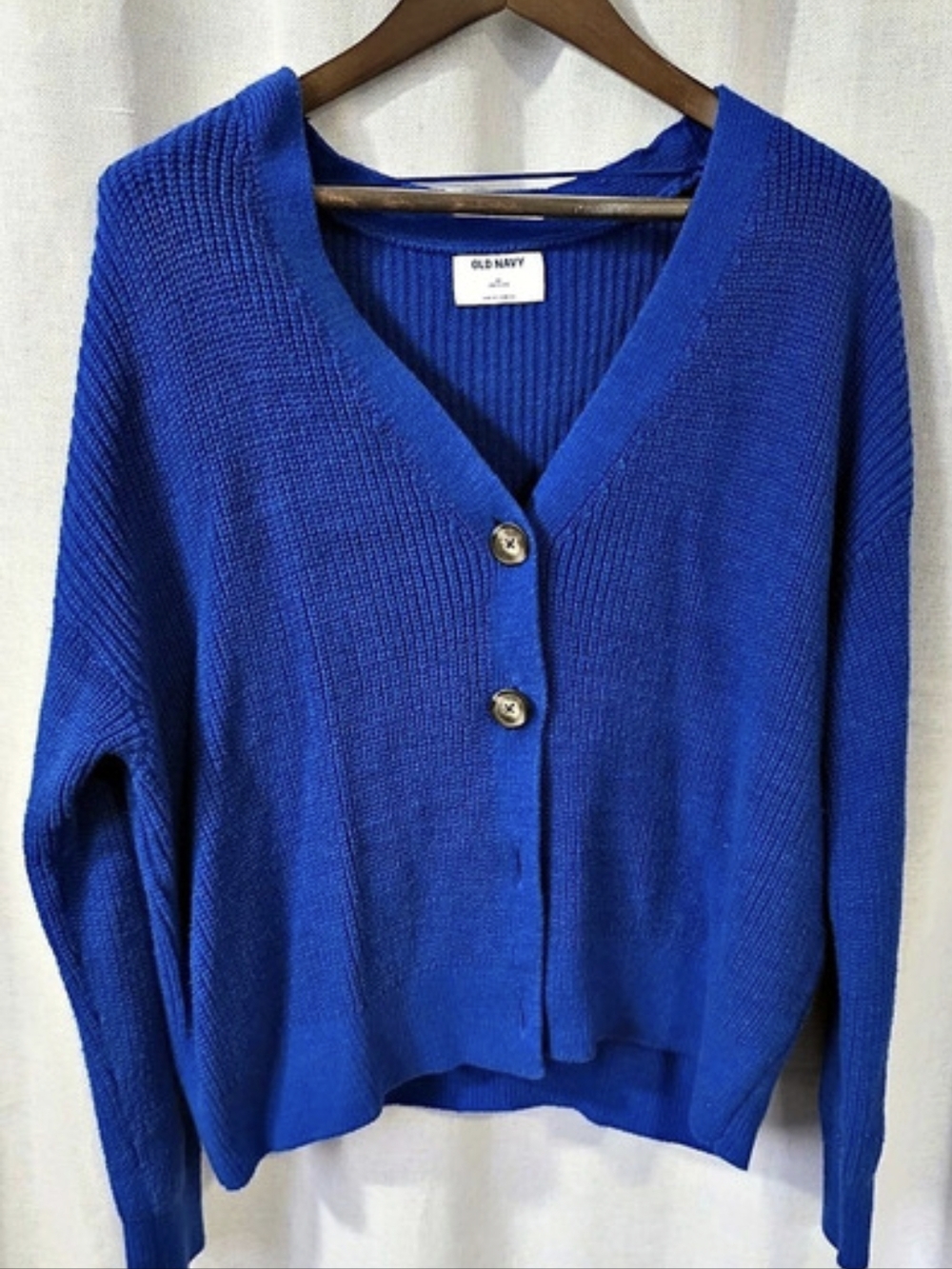 Old Navy Cobalt Blue Linen Blend Shaker Knit Cardigan Button Front Plus Size 2X